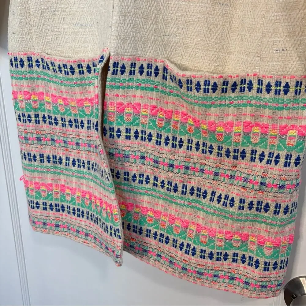 Anthropologie Vilagallo Embroidered Woven Tweed Long Jacket